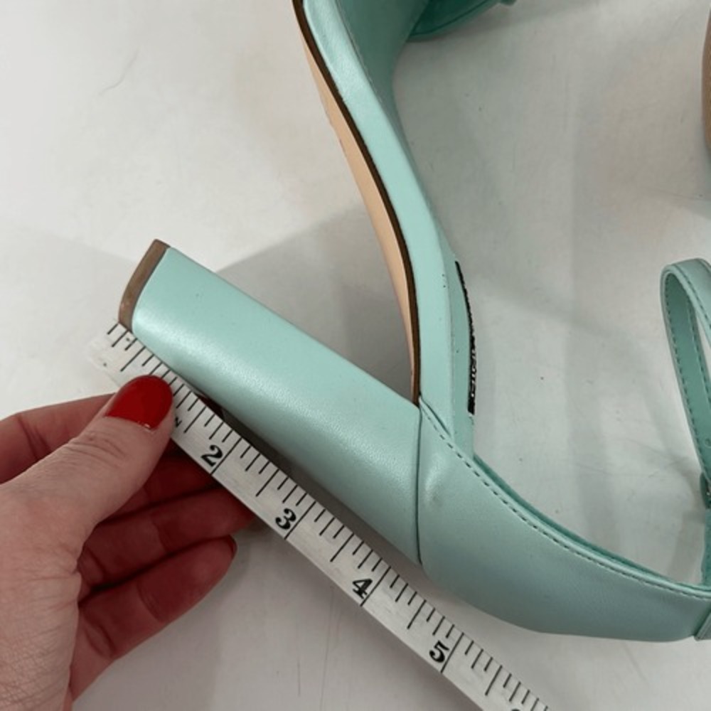 NWOT Nine West Womens Mindful Chain Square‎ Toe Heeled Sandals Mint Green Size 8 - Picture 11 of 12